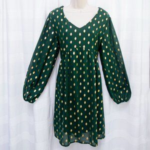 NWOT Green & Gold V-Neck Swing Dress